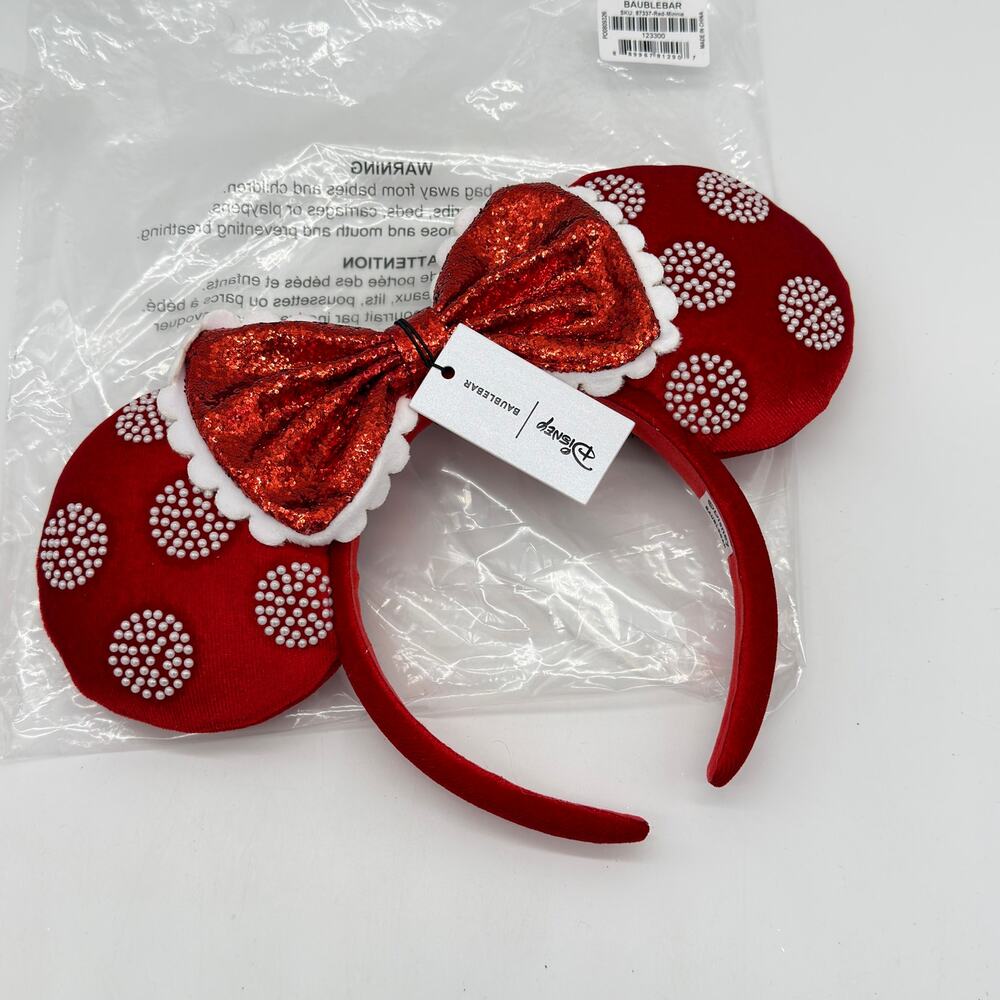 Baublebar Disney Minnie Mouse Pearl Polka Dot Red Velvet Headband Ears NEW